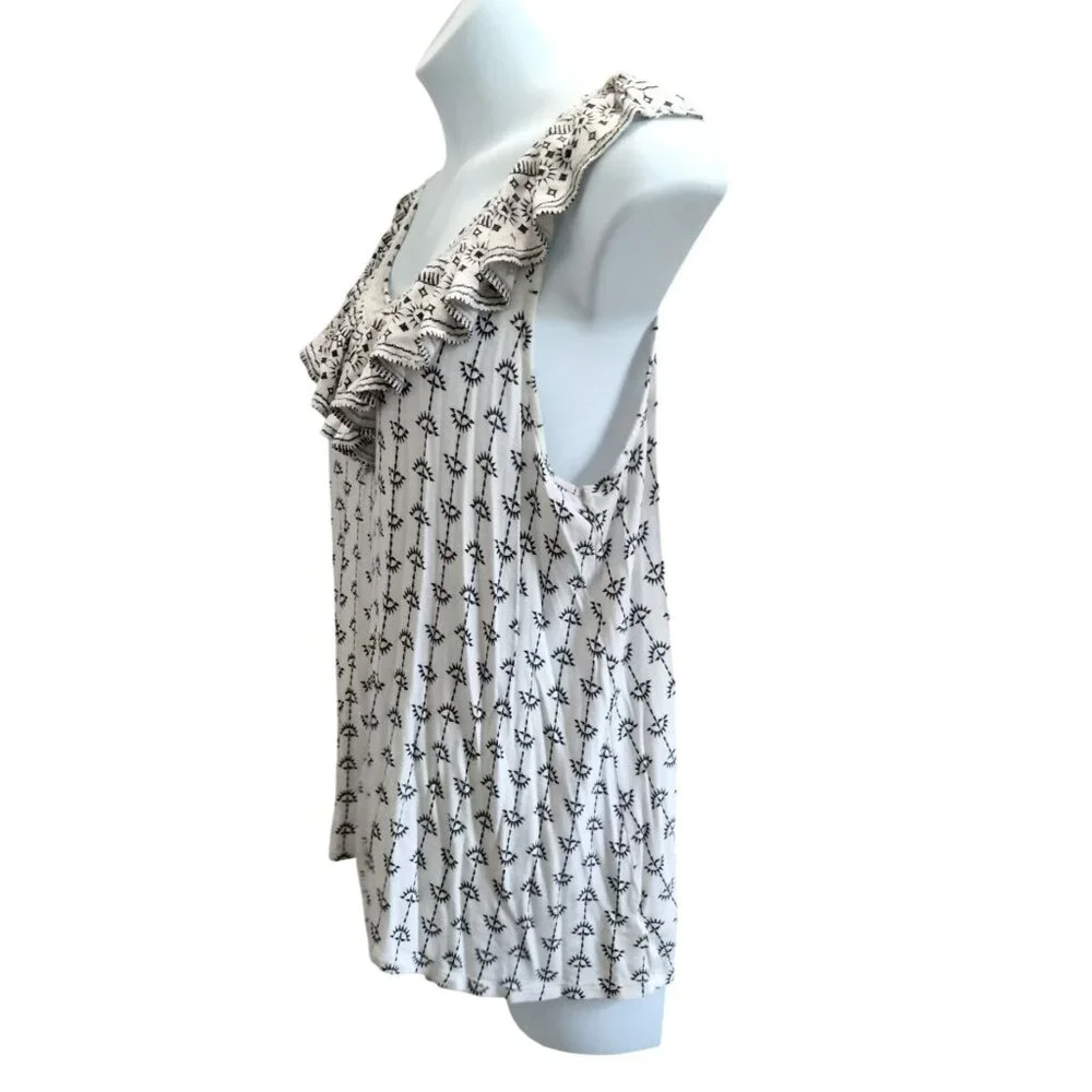 Faded Glory Size XL Sleeveless Ruffle V-Neck Top Black Floral Print Lace Detail - Picture 5 of 8